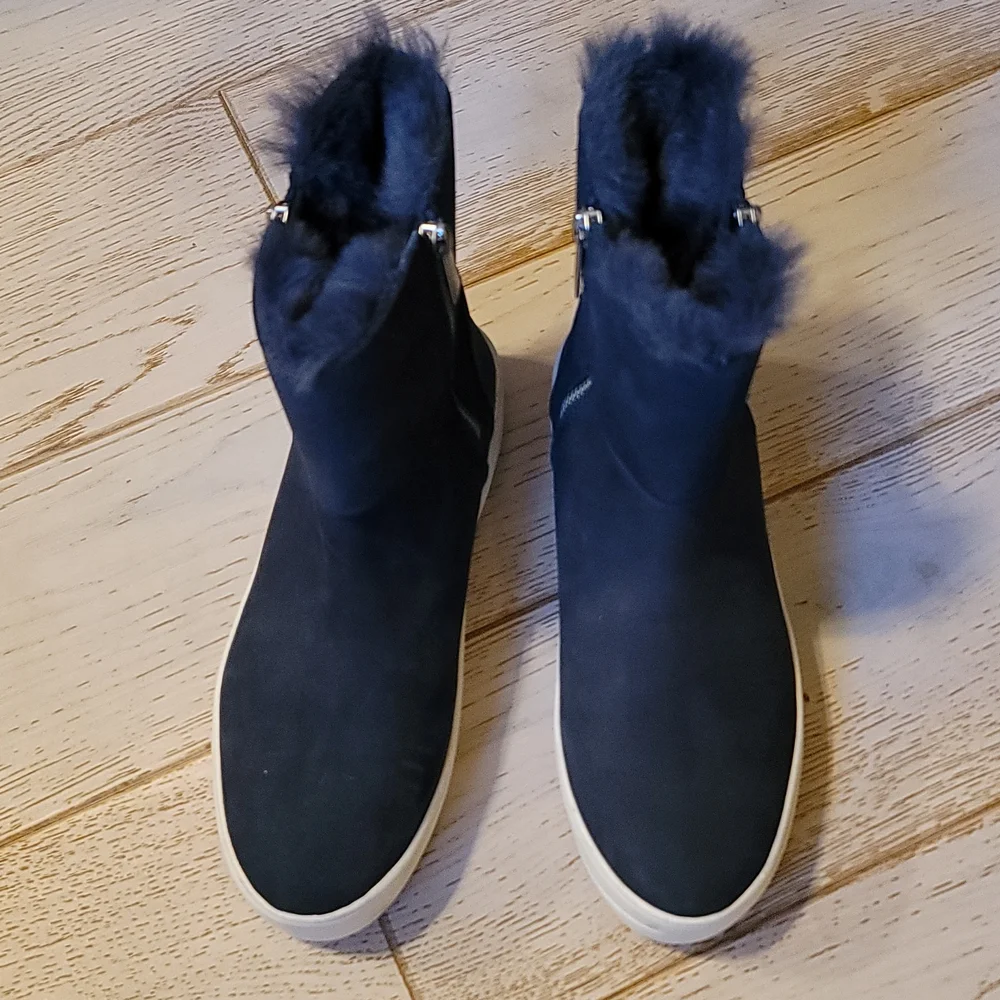 J/SLIDES Black Faux Fur High-Top Slip-On Sneakers